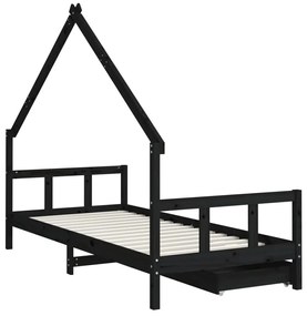 Πλαίσιο Παιδικού Κρεβατιού Συρτάρια Μαύρο 90x200εκ. Ξύλο Πεύκου - Μαύρο