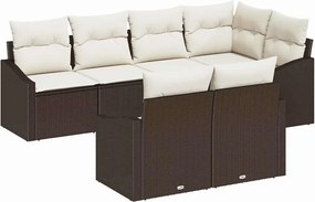 vidaXL Σετ Καναπέ Κήπου 7 pcs Καφέ και Λευκό συνθετικό ρατάν
