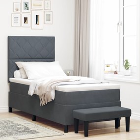 vidaXL Κρεβάτι με Ελατήριο με Στρώμα & Bench Σκούρο Γκρι 90x190 εκ. Βελούδο