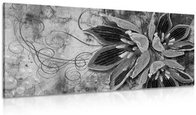 Εικόνα λουλουδιών με πέρλες σε μαύρο & άσπρο - 120x60