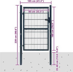 vidaXL Πόρτα Περίφραξης 2D (Μονή) Ανθρακί Γκρι 100x180 εκ.