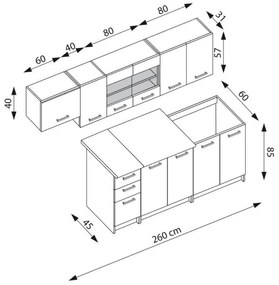 Σετ κουζίνας Houston 1182, 260x60cm, 141 kg, Πάγκος, Πλαστικοποιημένη μοριοσανίδα | Epipla1.gr