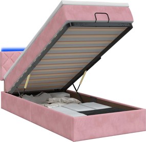 vidaXL Κρεβάτι Ottoman με Στρώμα και LED Ροζ 80 x 200 cm Βελούδο