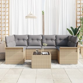 vidaXL Σετ Καναπέ Κήπου 7 Τεμαχίων με Μαξιλάρια Μπεζ Πολυ Ρατάν