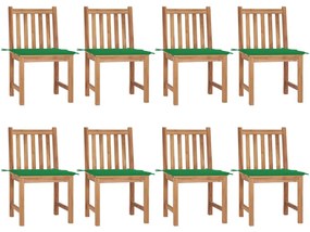 3073147 vidaXL Καρέκλες Κήπου 8 Τεμαχίων από Μασίφ Ξύλο Teak με Μαξιλάρια Πράσινο, 1 Τεμάχιο