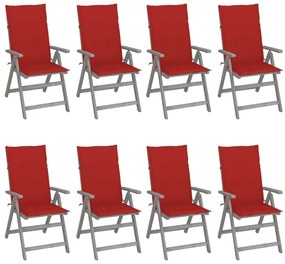 Καρέκλες Κήπου Ανακλ. 8 τεμ. από Γκρι Ξύλο Ακακίας &amp; Μαξιλάρια