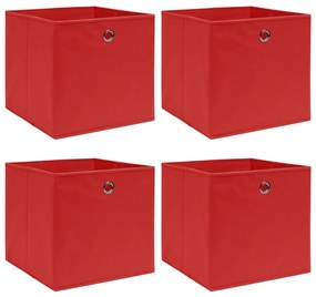 Κουτιά Αποθήκευσης 4 τεμ. Κόκκινα 32 x 32 x 32 εκ. Υφασμάτινα