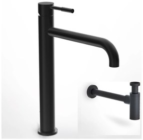 La Torre New Tech Black Matt 12507-400 Μπαταρία Νιπτήρος Υψηλή, με Βαλβίδα clic-clac+Σιφών