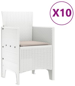 vidaXL Σετ Τραπεζαρίας Κήπου 11 Τεμαχίων με Μαξιλάρια Λευκό Πολυ Ρατάν