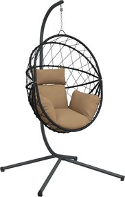 vidaXL Πολυθρόνα Egg Κρεμαστή με Βάση Taupe Συνθ. Ρατάν / Ατσάλι