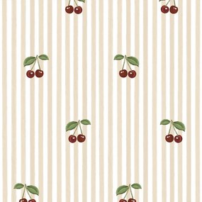 Ταπετσαρία Little Cherries on Beige Stripes