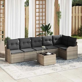 vidaXL Σετ Καναπέ Κήπου με μαξιλάρι 7 pcs Γκρι Πολυ ράταν