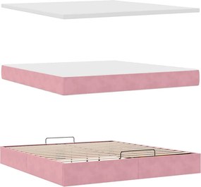 vidaXL Οθωμανικό κρεβάτι με στρώμα ροζ 160x200cm Βελούδο