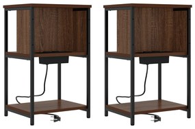 vidaXL Κομοδίνο 2 pcs Καφέ δρυς 38 x 31 x 61 εκ Επεξεργασμένο ξύλο