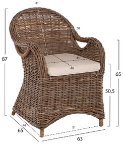 ΠΟΛΥΘΡΟΝΑ ΜΕ ΕΚΡΟΥ ΜΑΞΙΛΑΡΙ KEYLA HM9536 ΚΑΦΕ RATTAN 63x65x87Υεκ.