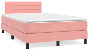 vidaXL Κρεβάτι Boxspring με Στρώμα Ροζ 120x200 εκ. Βελούδινο