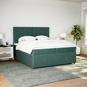 Κρεβάτι Boxspring με Στρώμα Σκούρο Πράσινο 200x200εκ. Βελούδινο - Πράσινο