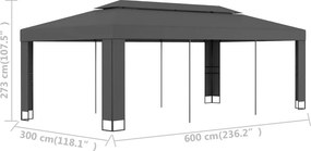 vidaXL Κιόσκι με Διπλή Οροφή Ανθρακί 3 x 6 μ.