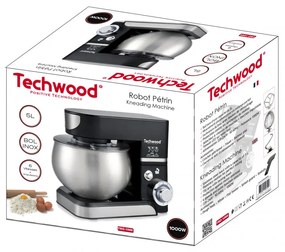 Πλανητικό μίξερ Techwood TRO-1066, 1000W, 5 λίτρα, 6 ταχύτητες, Pulse, Προστασία υπερφόρτωσης, Μαύρο/Inox