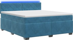 vidaXL Κρεβάτι Box Spring με Στρώμα και LED Μπλε 140 x 200 cm Βελούδο