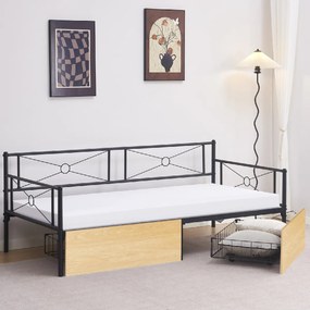 ΚΡΕΒΑΤΙ-ΚΑΝΑΠΕΣ BERNIE HM21120.02 ΜΑΥΡΟΣ ΜΕΤΑΛ.ΣΚΕΛΕΤΟΣ &amp; 2 SONAMA ΣΥΡΤΑΡΙΑ-190x90εκ.