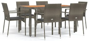 vidaXL Σετ Τραπεζαρίας Κήπου 7 τεμ. Γκρι Συνθ. Ρατάν με Μαξιλάρια