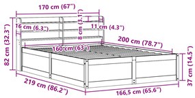 Πλαίσιο Κρεβατιού με Κεφαλάρι Μελί 160x200εκ. Μασίφ Ξύλο Πεύκου - Καφέ