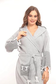 Stewehome διάλεξε unisex μπουρνούζι με κουκούλα γκρι ριγέ 100% βαμβακερό (S/M)