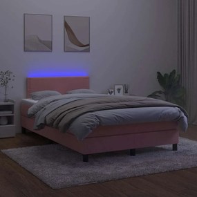 vidaXL Κρεβάτι Boxspring με Στρώμα &amp; LED Ροζ 120x190 εκ. Βελούδινο