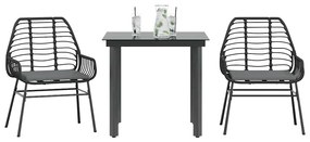 Σετ Τραπεζαρίας Κήπου 3τεμ. Μαύρο Συνθ.Ρατάν/Γυαλί με Μαξιλάρια