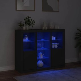 vidaXL Μπουφέδες με Φώτα LED 3 τεμ. Μαύροι από Επεξεργασμένο Ξύλο