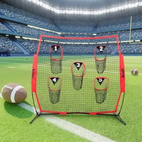 VEVOR 6 x 6 ft Football Trainer Throwing Net, Training Throwing Target Practice Net with 5 Target Pockets, Knotless Net Includes Bow Frame and Portable Carry Case, Improve QB Throwing Accuracy, Red