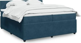 vidaXL Κρεβάτι Boxspring με Στρώμα Μπλε 200x200 εκ. Βελούδινο