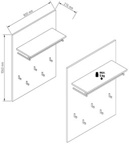 ARLET Κρεμάστρα Τοίχου Ξύλινη Livorno Oak/Nimhpea Alba 80x106x27.6