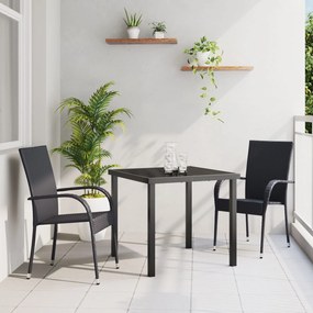 vidaXL Σετ Τραπεζαρίας Κήπου 3 Τεμαχίων Μαύρο Πολυ Ρατάν