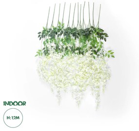 GloboStar® Artificial Garden WHITE WISTERIA FLOWER BRANCH 21513 Σετ 12 Τεχνητά Διακοσμητικά κλαδιά Βιστέριας Λευκό Φ45 x Υ120cm