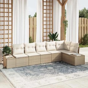 vidaXL Σετ Καναπέ Κήπου με μαξιλάρι 6 pcs Μπεζ, κρεμ Πολυ ράταν