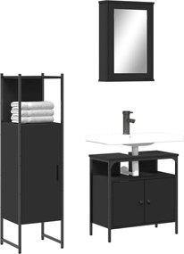 vidaXL Σετ Επίπλων Μπάνιου 3 Τεμαχίων Μαύρο από Τεχν. Ξύλο