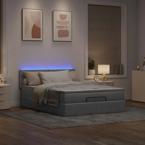 vidaXL Οθωμανικό κρεβάτι με στρώμα&LEDs Ανοιχτό γκρι 140x190cm Ύφασμα