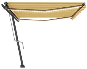 vidaXL Τέντα Αυτόματη με LED &amp; Αισθ. Ανέμου Κίτρινο/Λευκό 500x300 εκ.