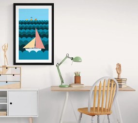 Αφίσα με παρπαστού Βαρκα στη θάλασσα - 40x60 black
