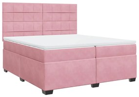 vidaXL Κρεβάτι Boxspring με Στρώμα Ροζ 200x200 εκ. Βελούδινο