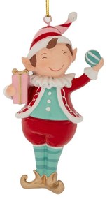 Χριστουγεννιάτικο Στολίδι Ξωτικό Polyresin Κόκκινο-Σιέλ 6,5x4x12,5εκ. iliadis 91159