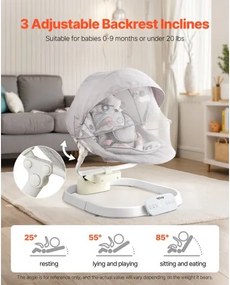 VEVOR Baby Swing for Infants 3 Speeds 3 Seat Positions Remote Control Bluetooth