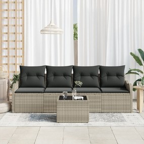 vidaXL Σετ Καναπέ 5 Τεμ. Κήπου με Μαξιλάρια Ανοιχτό Γκρι Ρατάν