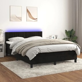 vidaXL Κρεβάτι Boxspring με Στρώμα & LED Μαύρο 140x200 εκ. Βελούδινο