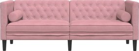 vidaXL Καναπές Διθέσιος Chesterfield με Στηρίγματα Ροζ Βελούδο