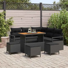 vidaXL Σετ Καναπέ Κήπου με μαξιλάρι 9 pcs Μαύρο Πολυ ράταν