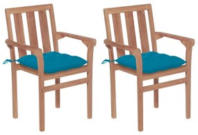 Καρέκλες Κήπου 2 τεμ. από Μασίφ Ξύλο Teak με Γαλάζια Μαξιλάρια - Μπλε