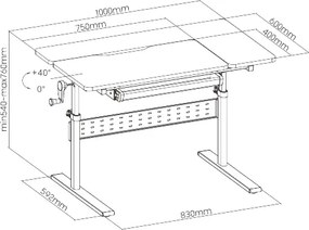 BRATECK παιδικό γραφείο E603, ρυθμιζόμενο, 100x60x54~76cm, λευκό